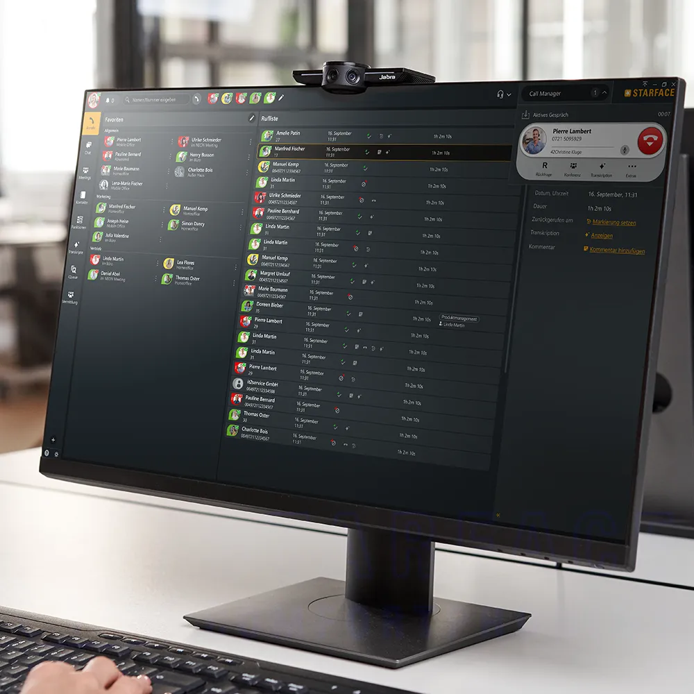 STARFACE Premium App auf einem Monitor im Büro